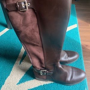 Tall Brown leather and suede boots with gold buckles. Size 9.5. Worn twice